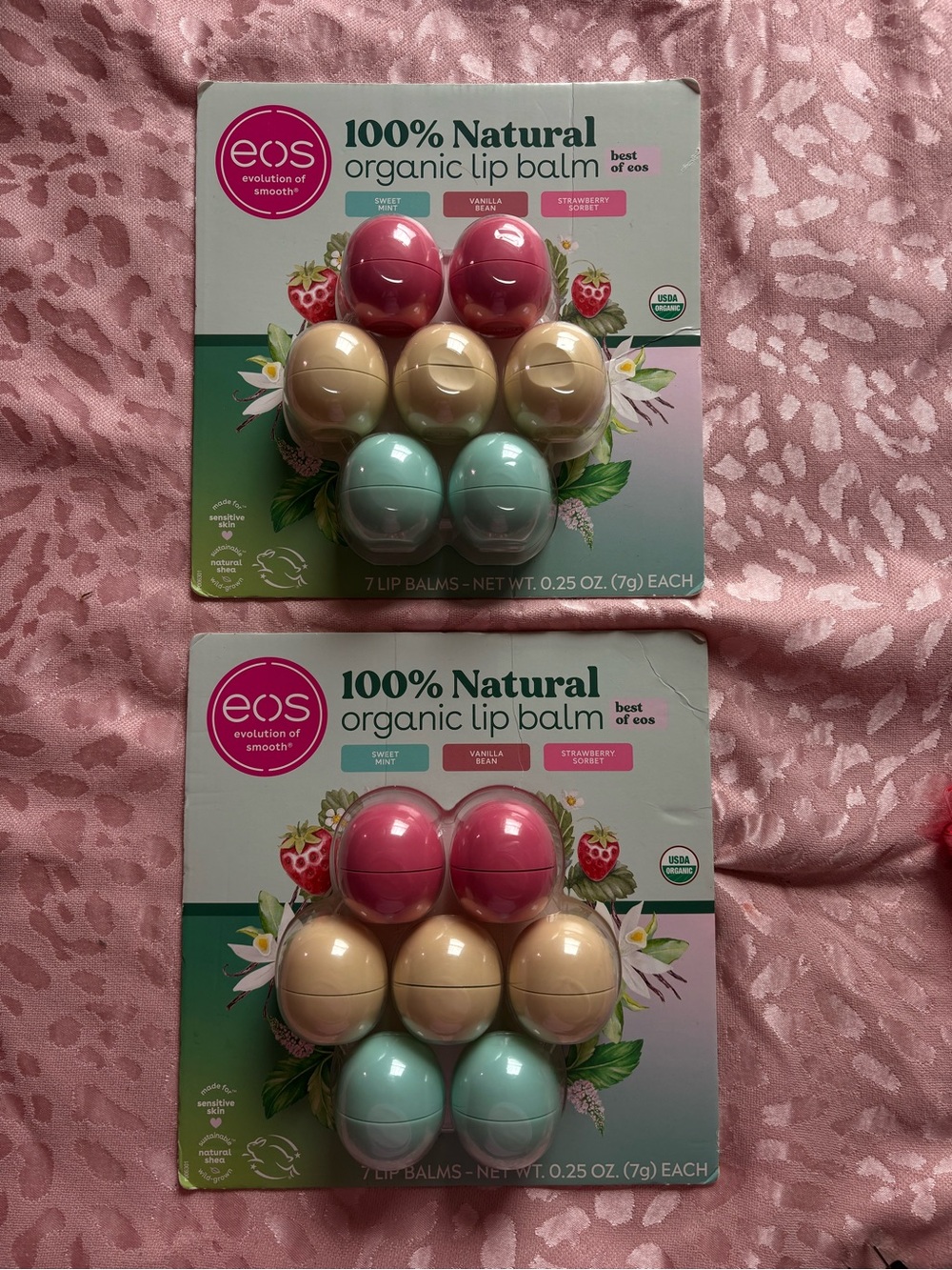 NWT! eos Lip Balm 7 pack. Sweet mint Strawberry sorbet vanilla bean. 2 PACKS.